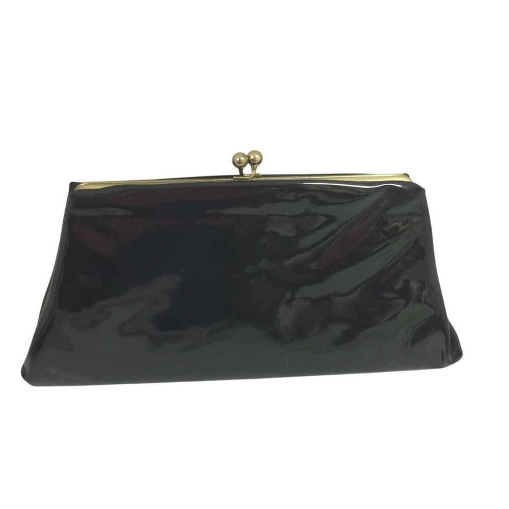 Vintage Purse St Thomas Black Patent Leather Clutch Chain Handle 26076 - Picture 1 of 5
